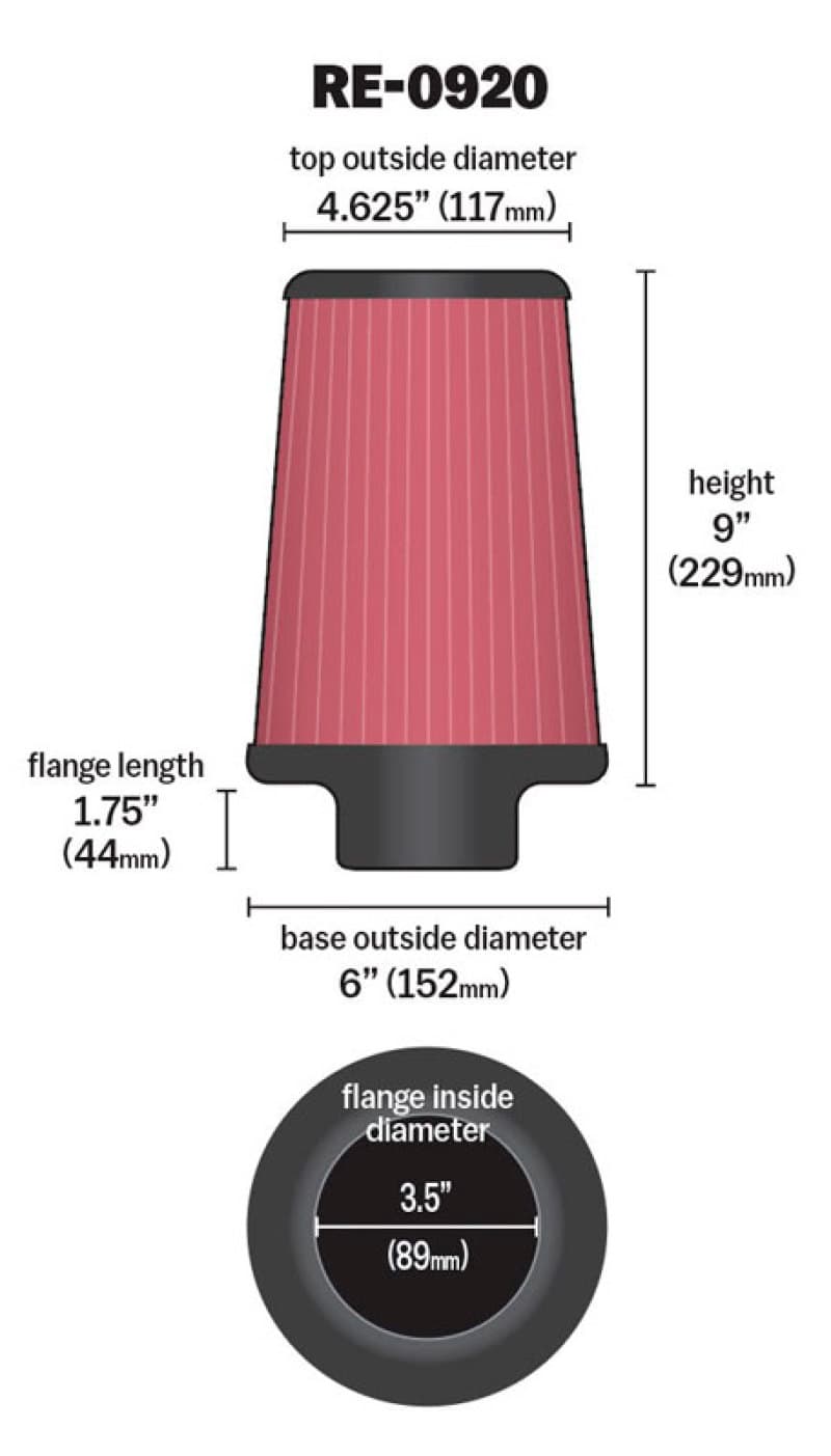 KN Universal Air Filter - Technical Drawing